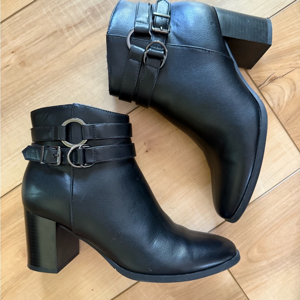 Unisa Black Ankle Boots with Silver Buckle